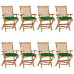 vidaXL Chaises de jardin avec coussins vert lot de 8 Bois teck massif