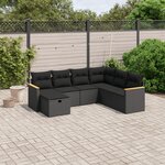 vidaXL Salon de jardin 7 Pièces avec coussins noir résine tressée