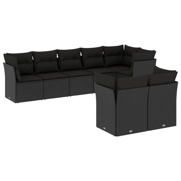 vidaXL Salon de jardin 8 Pièces avec coussins noir résine tressée