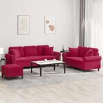 vidaXL Ensemble de canapés 3 Pièces avec coussins rouge bordeaux velours