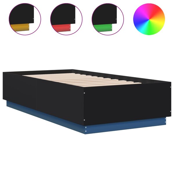 vidaXL Cadre de lit avec lumières LED noir 90x190 cm bois d’ingénierie
