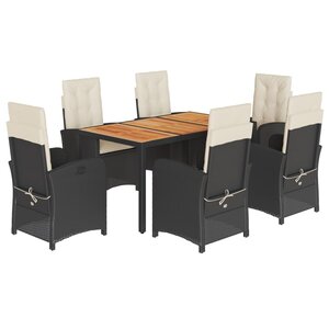 vidaXL Ensemble à manger de jardin coussins 7Pièces Noir Résine tressée