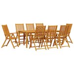Ensemble de salle à manger de jardin 9 pièces en bois d'acacia massif pliable