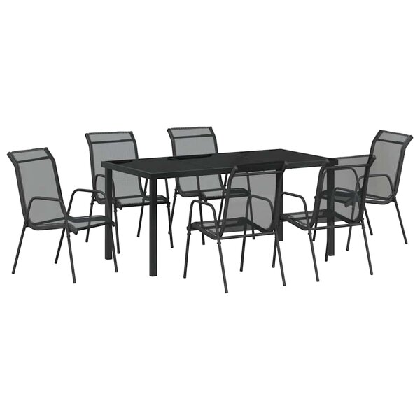 vidaXL Ensemble de salle à manger pour jardin 7 Pièces Noir