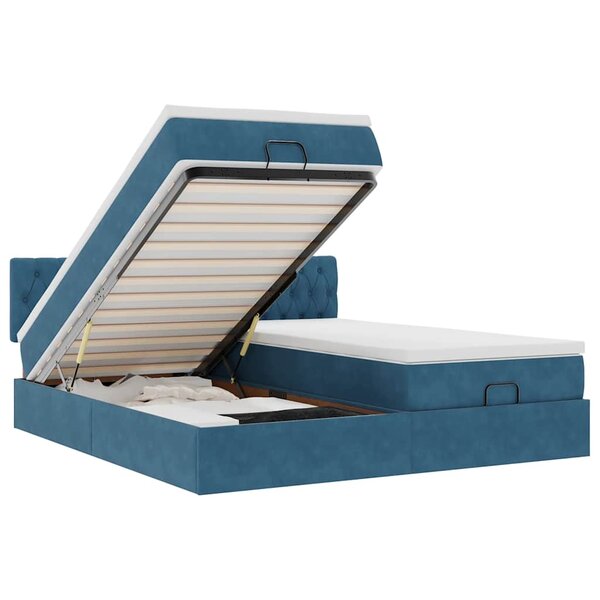 VidaXL Cadre de lit ottoman avec matelas bleu foncé 160x200 cm velours