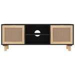 vidaXL Meuble TV Noir 105x30x40cm Bois de pin massif et rotin naturel