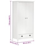 vidaXL Garde-robe à 2 portes Hill Blanc 89x50x170cm Bois de pin solide