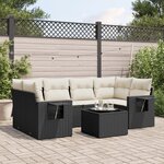 vidaXL Salon de jardin 7 Pièces avec coussins noir résine tressée