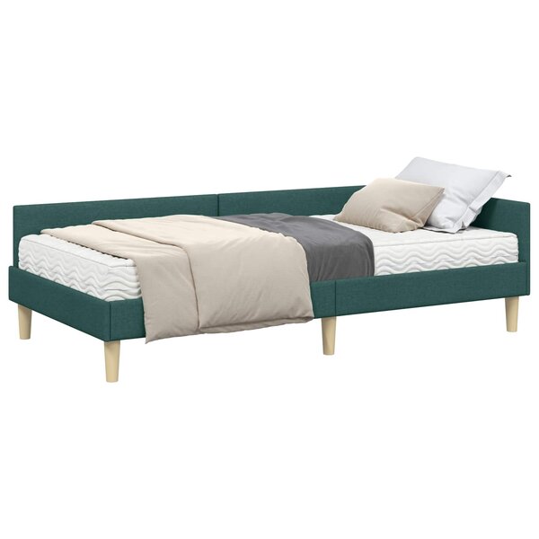 vidaXL Cadre de lit d'angle avec matelas avec matelas 2 Pièces Vert tissu
