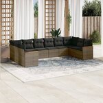 vidaXL Salon de jardin avec coussins 10 Pièces gris résine tressée