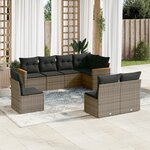 vidaXL Salon de jardin 8 Pièces avec coussins gris résine tressée
