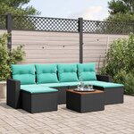 vidaXL Salon de jardin 7 Pièces avec coussins noir résine tressée