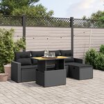 vidaXL Salon de jardin 6 Pièces avec coussins noir résine tressée