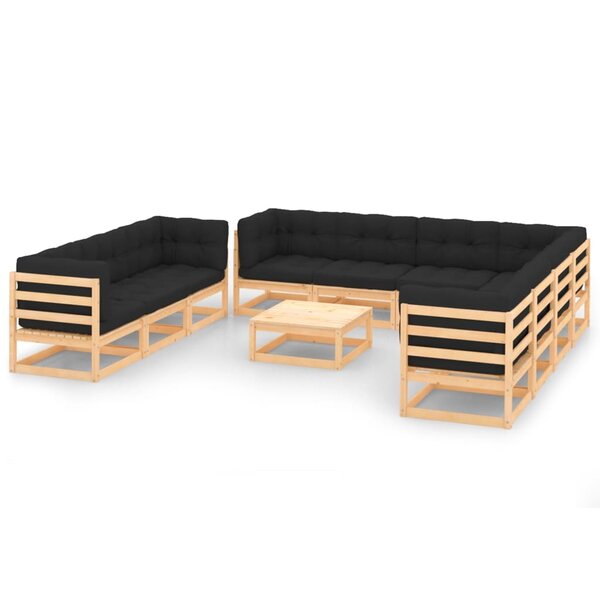 vidaXL Salon de jardin 11 Pièces avec coussins Bois de pin massif