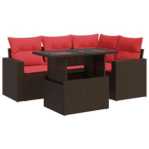 vidaXL Salon de jardin avec coussins 5Pièces marron résine tressée acacia