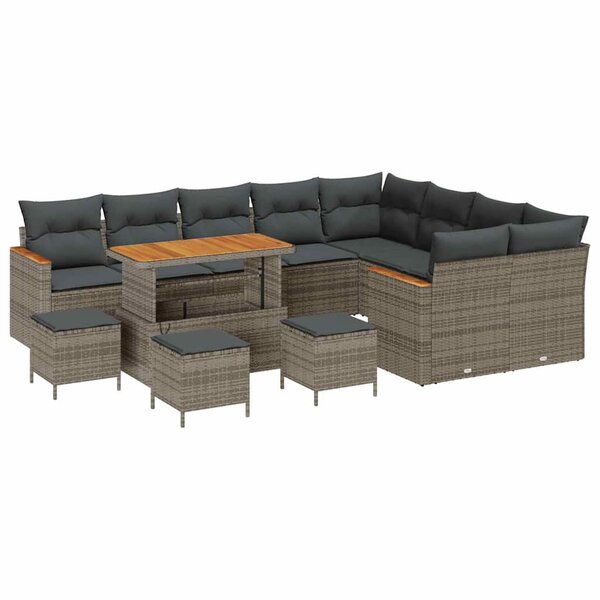 vidaXL Ensemble de canapé de jardin 13 Pièces Gris Poly Rattan