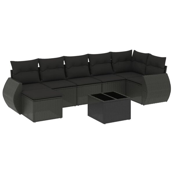 vidaXL Salon de jardin 8 Pièces avec coussins noir résine tressée
