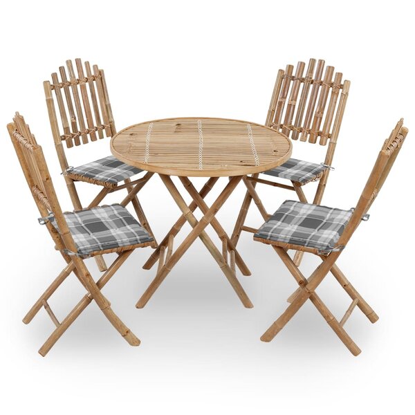vidaXL Mobilier à dîner d'extérieur pliable 5 Pièces avec coussins Bambou