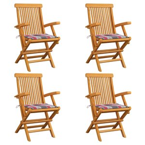 vidaXL Chaises de jardin et coussins à carreaux rouge lot de 4 Teck