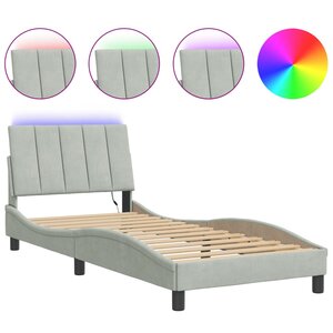 vidaXL Cadre de lit avec LED sans matelas Hanko gris clair 90x190 cm velours
