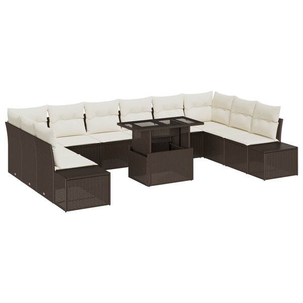 vidaXL Ensemble de canapés de jardin 11 pièces avec coussins brun en poly rattan