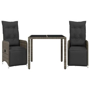 vidaXL Ensemble de bistro de jardin 3 Pièces coussins gris poly rotin