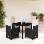 vidaXL Ensemble de bistro de jardin 5 Pièces coussins noir poly rotin