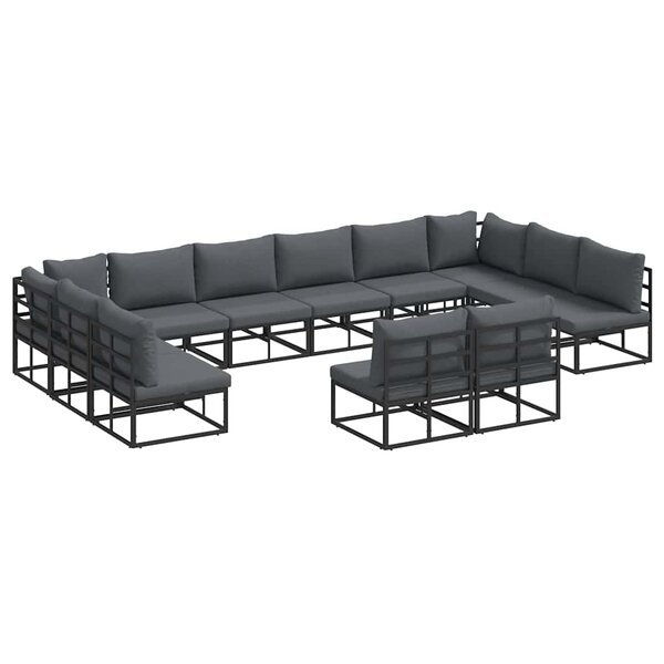 vidaXL Ensemble de canapé de jardin avec coussin 12 Pièces Noir Aluminium