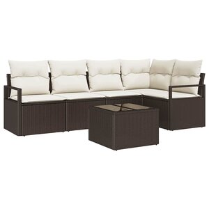 vidaXL Ensemble de Canapés avec coussin 6 Pièces Marron polyrotin