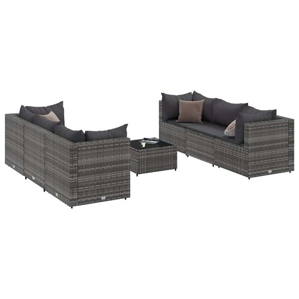 vidaXL Salon de jardin 7 Pièces avec coussins Gris Résine tressée