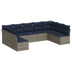 vidaXL Salon de jardin 9 Pièces avec coussins gris résine tressée