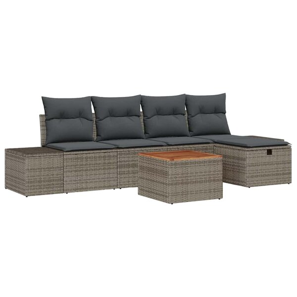 vidaXL Ensemble de canapé de jardin avec coussin 6 Pièces Gris Poly rotin