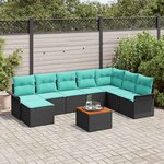 vidaXL Ensemble de canapé de jardin 9 Pièces Noir et turquoise
