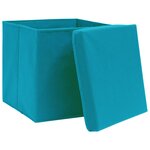 vidaXL Boîtes de rangement et couvercles 10 Pièces Bleu 32x32x32 cm Tissu