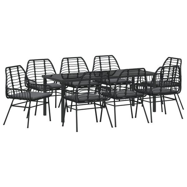 vidaXL Ensemble de salle à manger de jardin 9 pièces avec coussins en Rotin Poly Noir