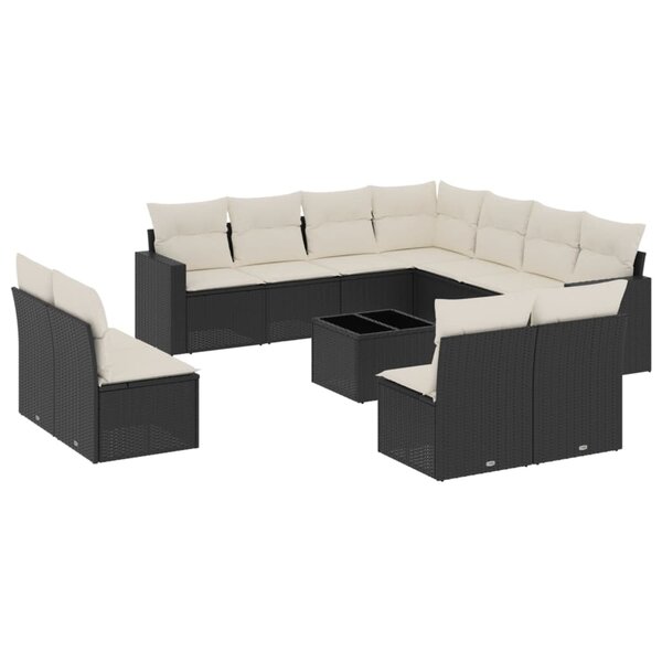 vidaXL Salon de jardin 12 Pièces avec coussins noir résine tressée