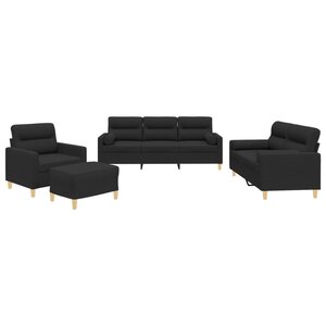 vidaXL Ensemble de canapés 4 Pièces avec coussins noir tissu