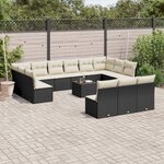 vidaXL Salon de jardin avec coussins 14 Pièces noir résine tressée