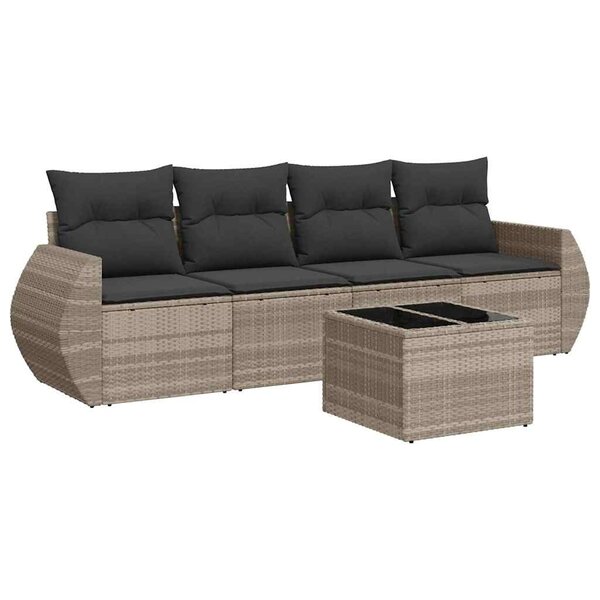 vidaXL Salon de jardin 5 Pièces avec coussins gris clair résine tressée