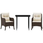 vidaXL Ensemble à manger de jardin 3 Pièces et coussins marron poly rotin