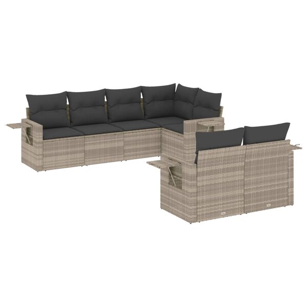 vidaXL Salon de jardin avec coussins 7 Pièces gris clair résine tressée