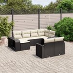 vidaXL Salon de jardin 10 Pièces avec coussins noir résine tressée