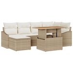 vidaXL Ensemble de salle à manger de jardin 7 pièces avec coussins Beige Poly Rotin Acacia