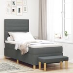 vidaXL Lit à ressorts avec matelas et banc gris foncé 100x200 cm en tissu