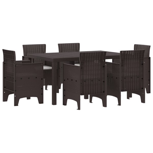 vidaXL Ensemble de Salle à Manger de Jardin 7 Pièces avec Coussins Marron Poly Rattan