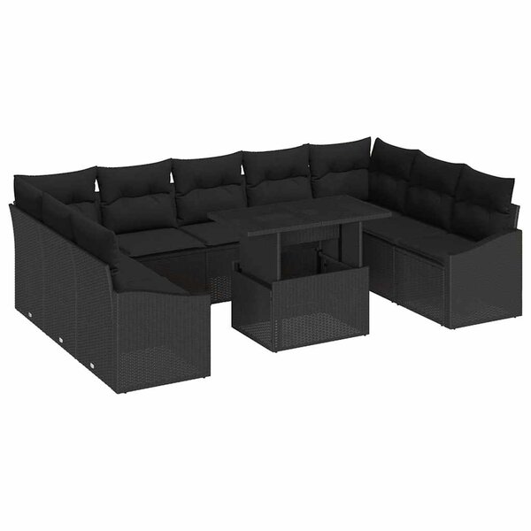 vidaXL Ensemble de canapé de jardin avec coussin Réglable 10 Pièces Noir