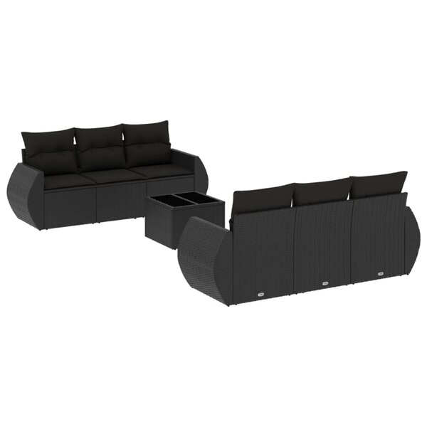 vidaXL Salon de jardin 7 Pièces avec coussins noir résine tressée