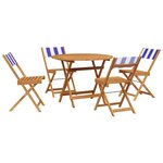 vidaXL Ensemble à manger de jardin 5 Pièces bleu blanc tissu bois massif