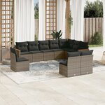 vidaXL Salon de jardin avec coussins 10 Pièces gris résine tressée