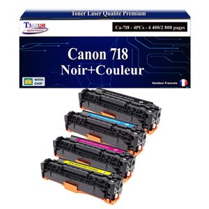 T3AZUR -Lot de 4 Toners compatibles avec Canon 718  pour Canon MF729CX  MF8300  MF8330  MF8330CDN (Noir+Couleur)